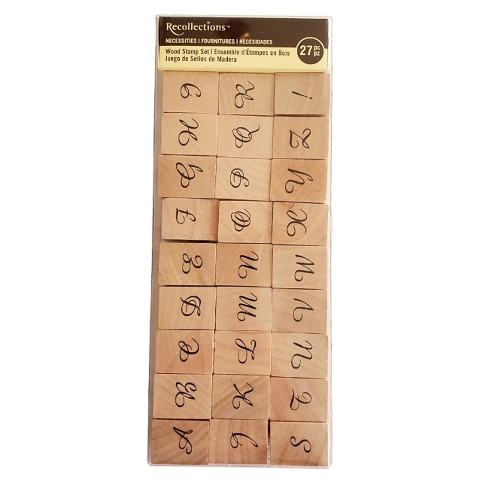 Recollections Alphabet Uppercase Script Wood Stamp Set 27 Pieces